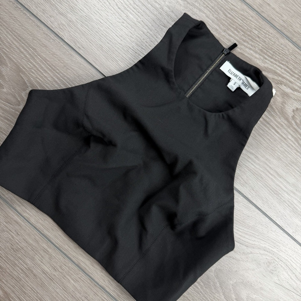 Elizabeth and James Women's Crop Top High Neck Exposed Back Zip Black Small